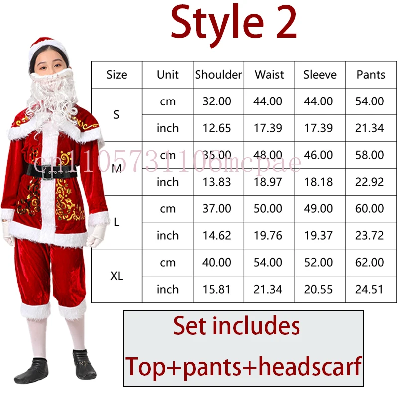 Conjunto de fantasia de Papai Noel de veludo vermelho de luxo – Roupas de festa de Natal combinando para a família para adultos, homens e crianças, terno de cosplay de Natal