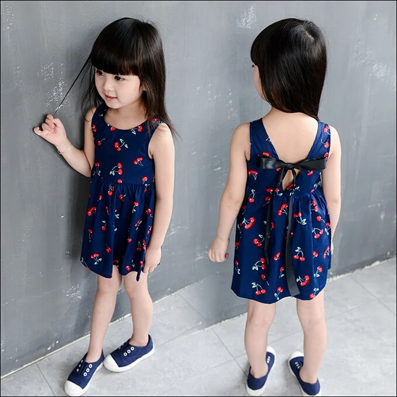 1-7 Years Baby Girls Dress New Cherry Summer Cotton Casual Dress Little Girl Sleeveless Cute Dress Free Shipping