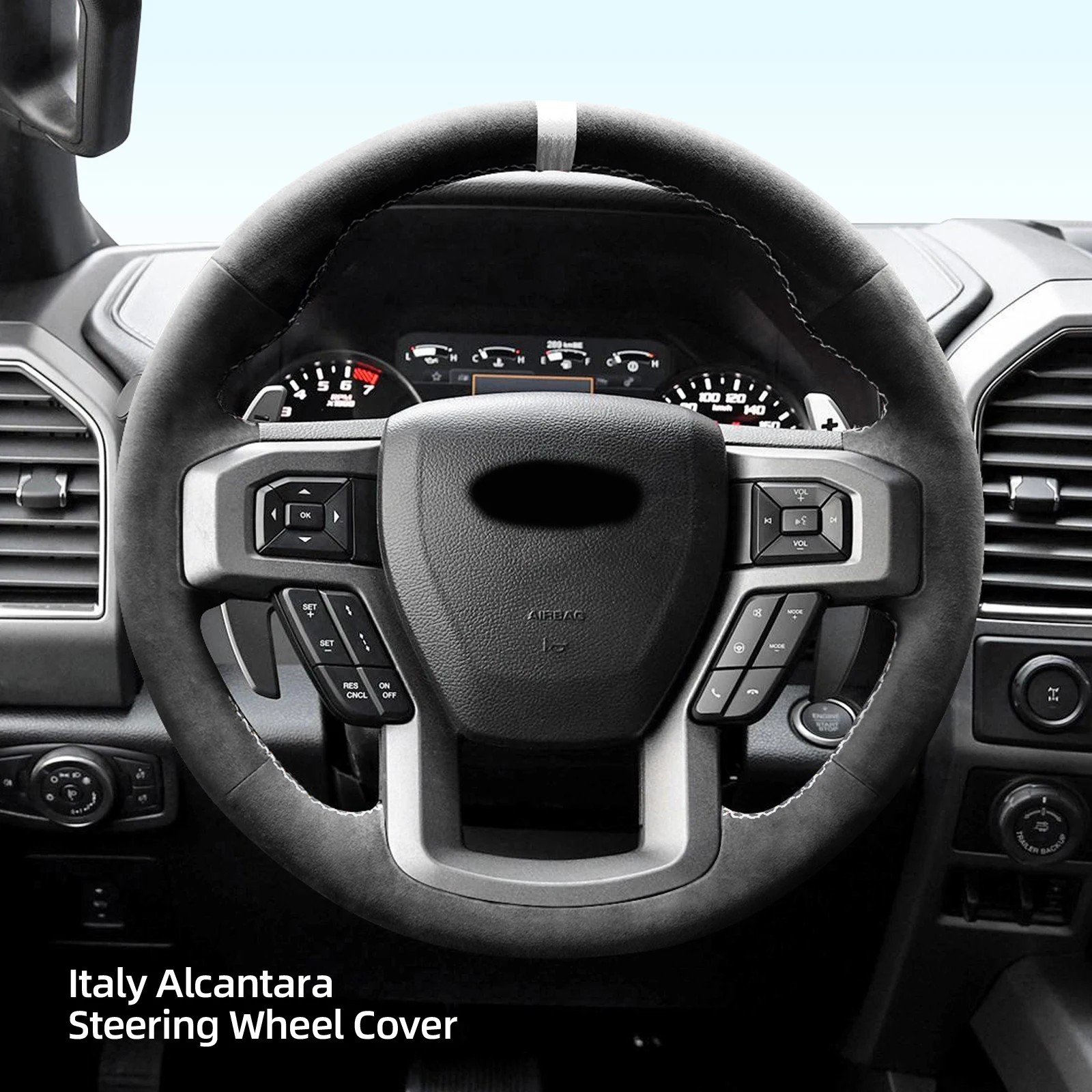 Alfanxi Hand Stitch Alcantara Steering Wheel Cover Compatible with Ford F-150  F-150 Raptor 2015-2020