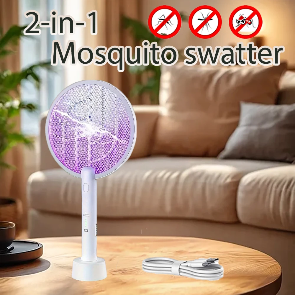 Electric Fly Swatter 3000V Bug Zapper Racket 2 in 1 Fly Swatter Rechargeable Mosquito Killer Lamp for Indoor and Outdoor