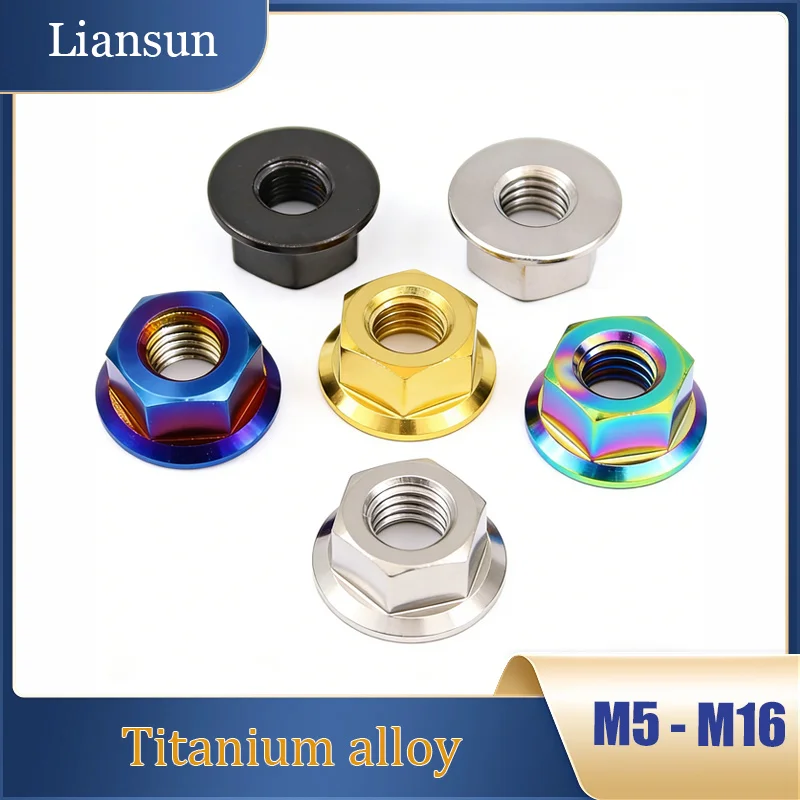 

2-6Pcs Titanium Nut M5 M6 M8 M10 M12 M14 M16 Titanium Hex Flange Nut for Motorcycle Bicycle Car DIY Decorative Nuts