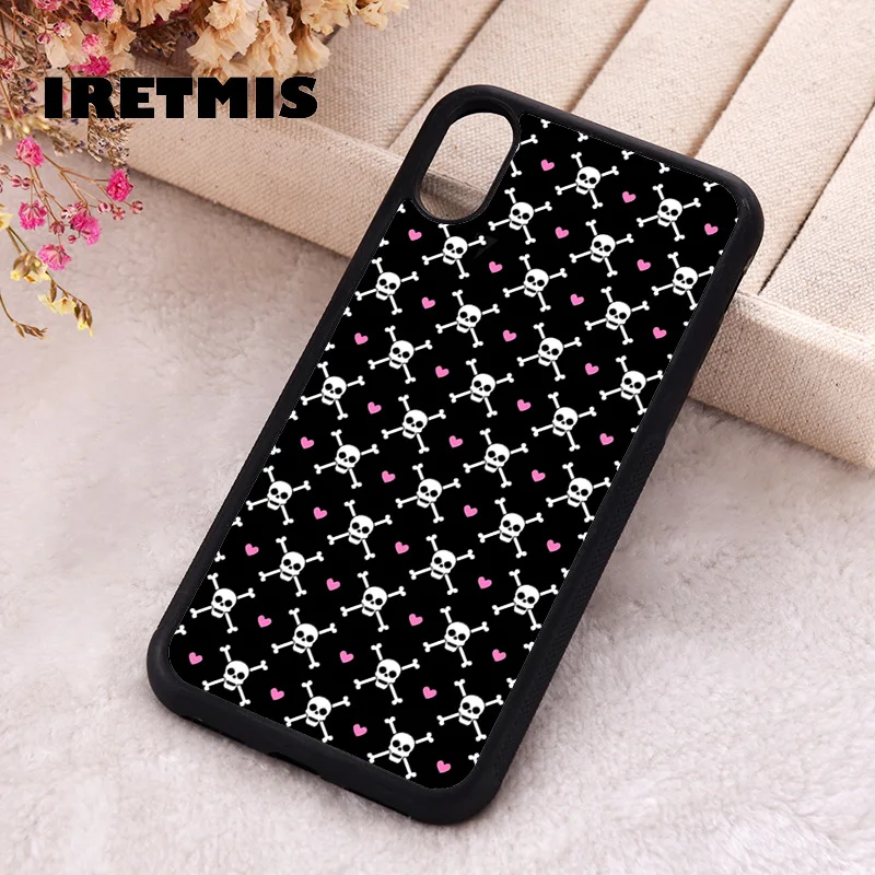 Iretmis Phone Cover Case For iPhone X XS Max XR 11 12 13 PRO MINI 14 15 16 Plus Rubber Silicone Skull Girl heart