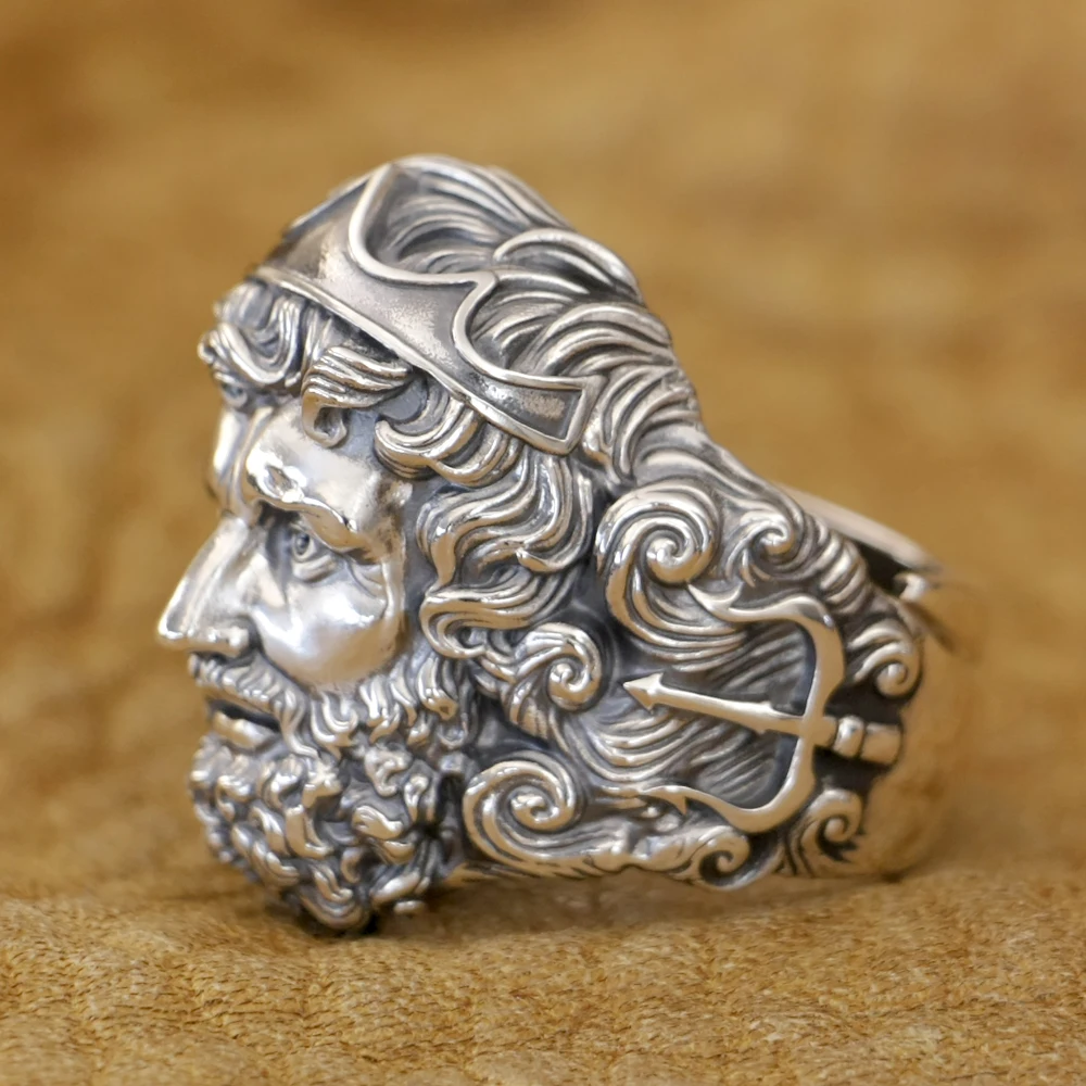 925 Sterling Silver Poseidon Trident King of Sea Punk Ring TK416 Open US Size 8~15 BZ