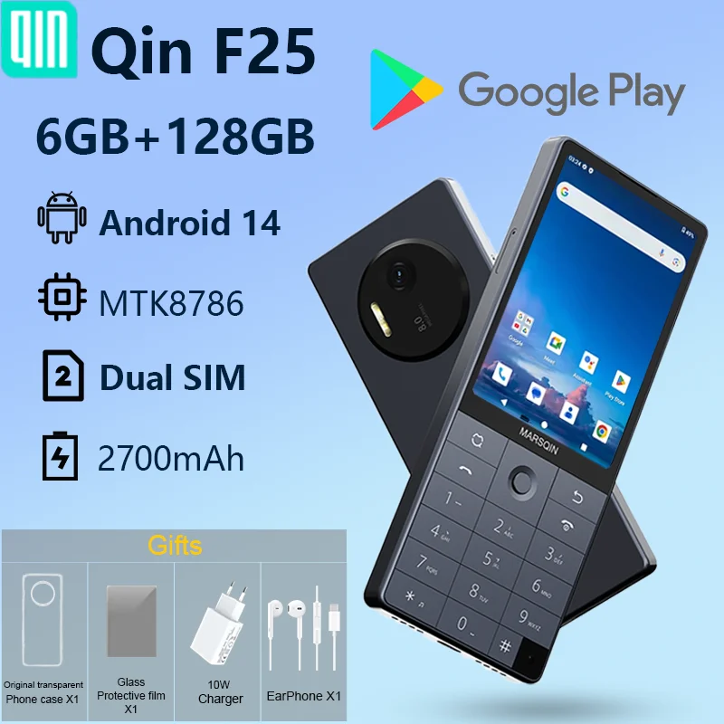 Qin F25 MTK8786 Not Unlock Google Play Android 14 Dual SIM Cards 6GB+128GB 2700mAh WIFI Bluetooth Touch 3.54Inch Screen