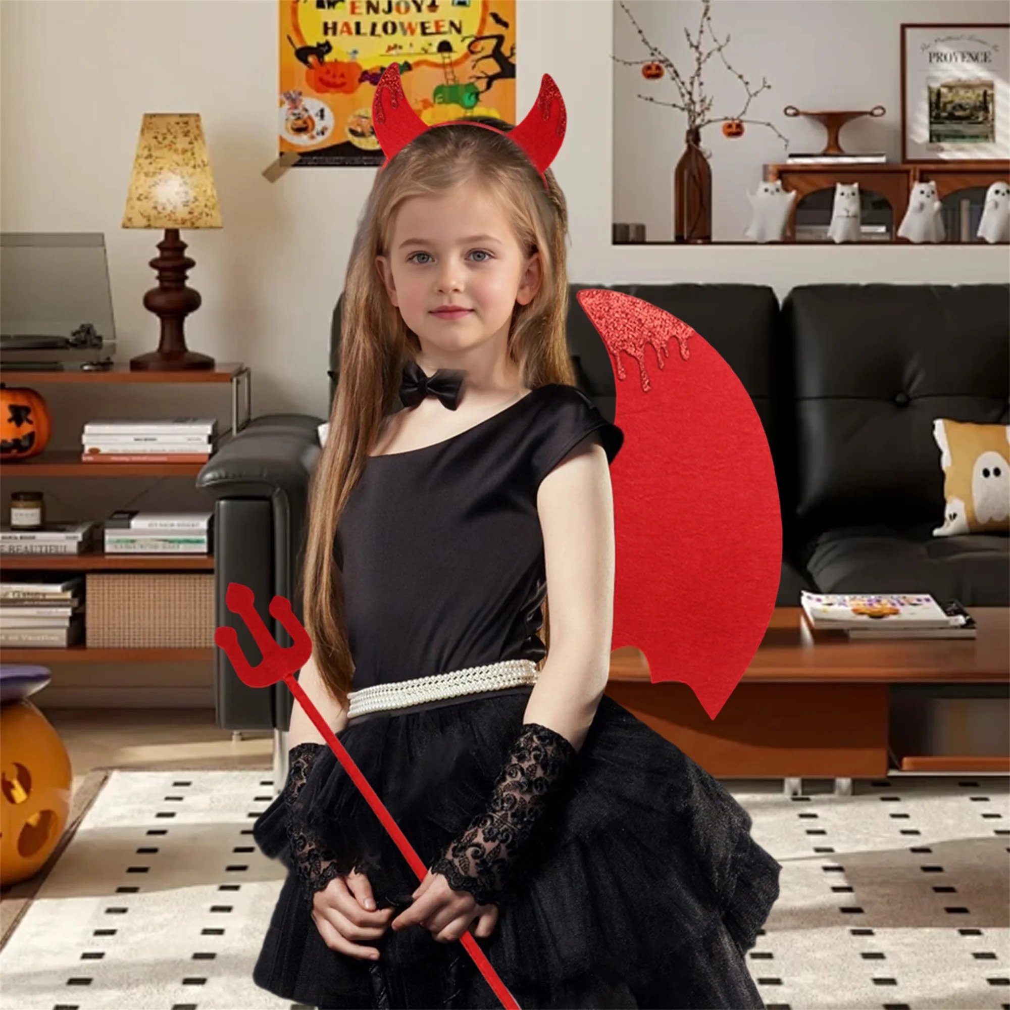 Halloween Devil Costume Set for Kids and Adults - Includes Horn Headband Fork Wings and Demon Cosplay Accessories