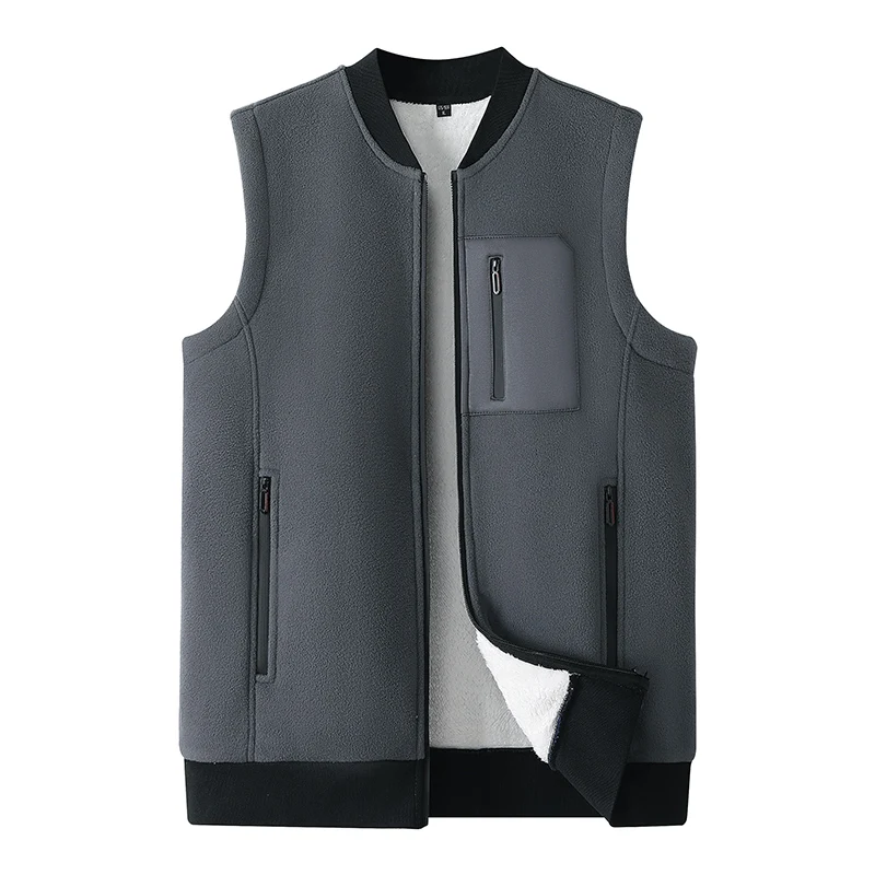 Plus Size 8XL Autumn New Men Polar Fleece Vest Warm Fleece Windproof Sleeveless Vest Multi-Pocket Casual Full Zip Vest Coat Male