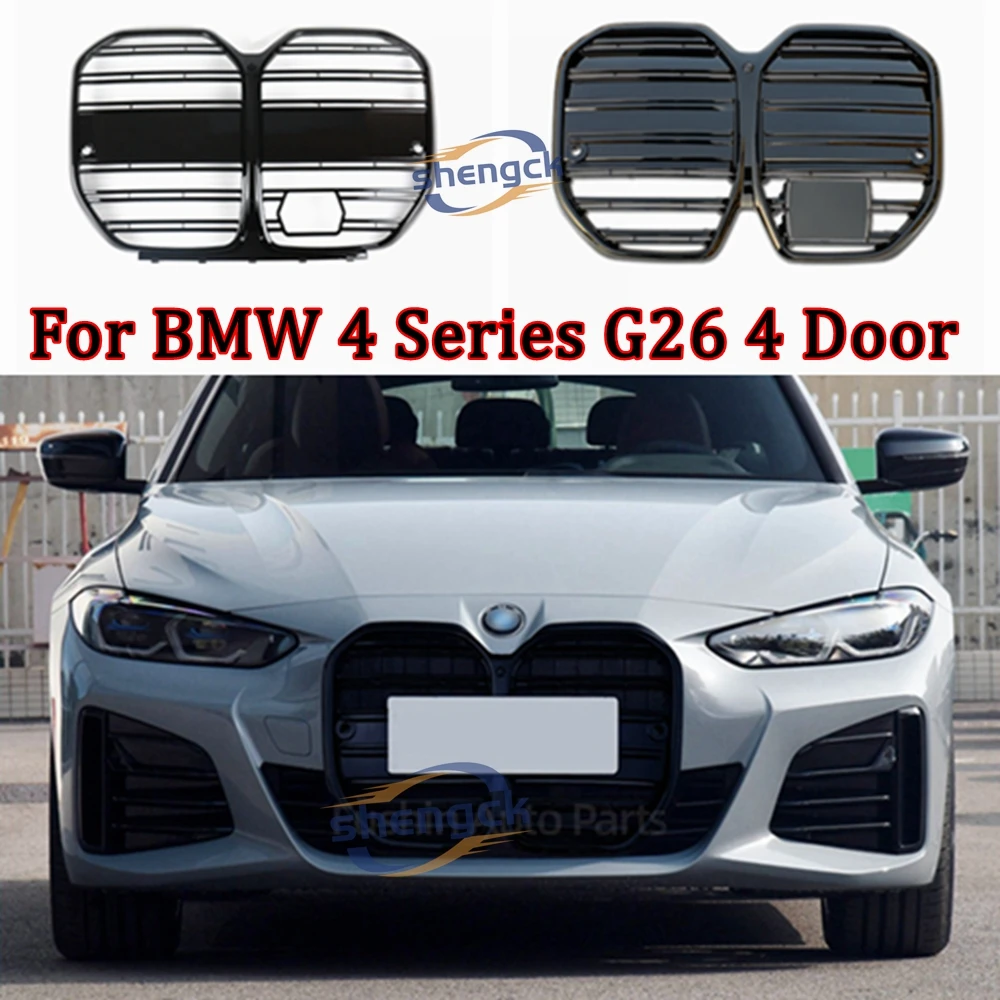 

For BMW 4 Series I4 G26 425i 430i M Sport Sedan 2021 +ABS Gloss Black Front Bumper Mesh Grille Frame Front Grills Accessories