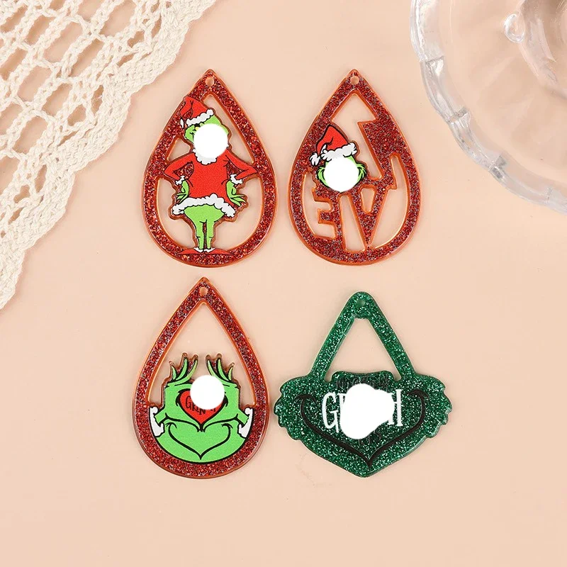 Double-sided Green Frog Acrylic Charms Christmas Red Love Cartoon Water Droplets Pendant for DIY Earrings Necklace Accessories