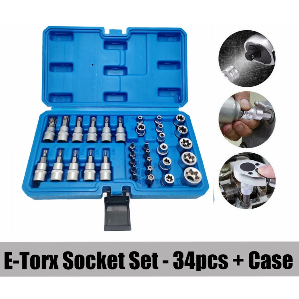 34-teiliges Sicherheits-Torx-Bit-Set, E-Torx-Steckschlüsselsatz mit Aufbewahrungskoffer