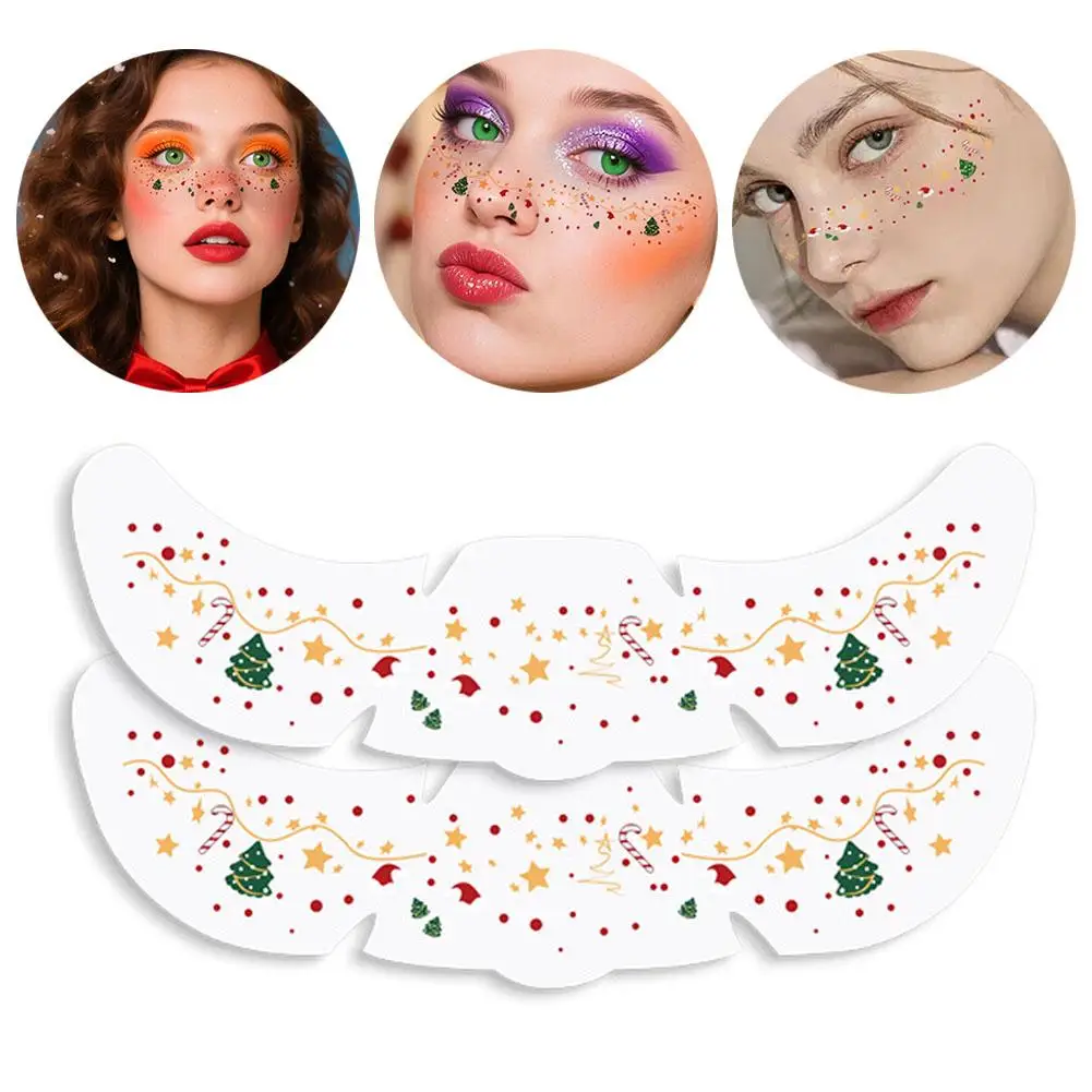 6 قطع من ملصقات النمش المزيفة الكرتونية للنساء، وشم مؤقت لامع لعيد الميلاد المقاوم للماء لمهرجان مكياج الوجه ﻿ حفلة ﻿