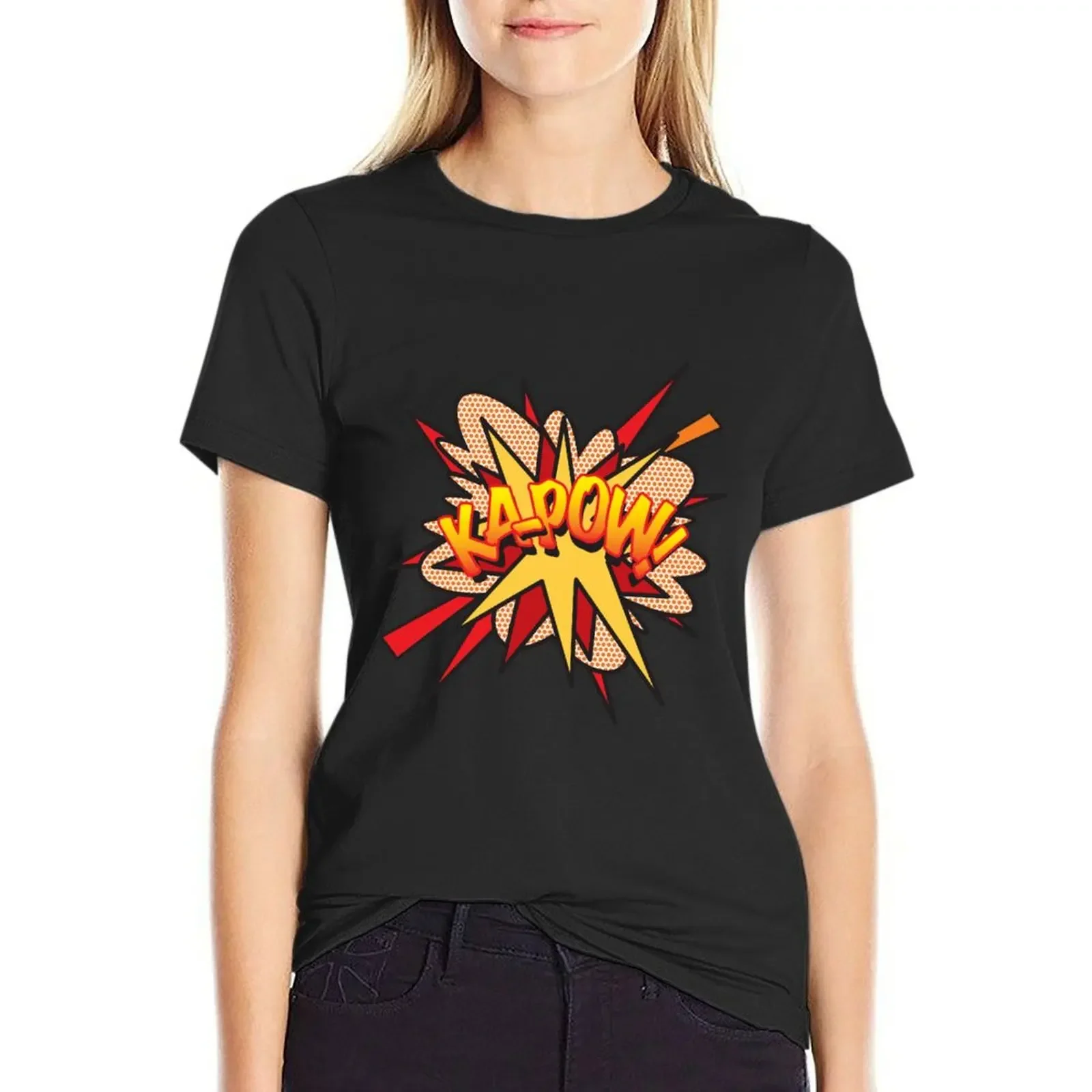 

Ka-POW Comic Book Pop Art Flash Modern Fun Trendy T-Shirt tops summer top sweat customizeds t shirts for Women loose fit