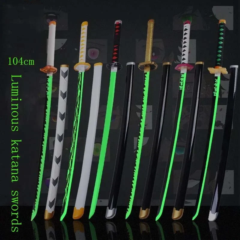 

104cm Luminous Demon Slayer Katana Swords Anime Wooden Cosplay Props Tanjirou Agatsuma Zenitsu Weapon Model Sword Home Decor