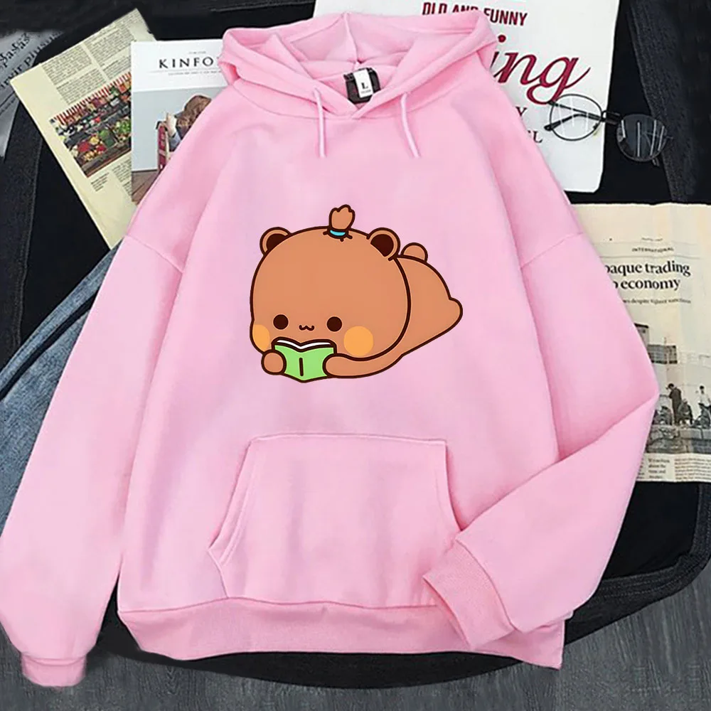 Dudu Is Reading-Sudadera con capucha para hombre y mujer, ropa de calle Kawaii, Bubu, oso Panda, abrigos de lana, Y2k, KPop