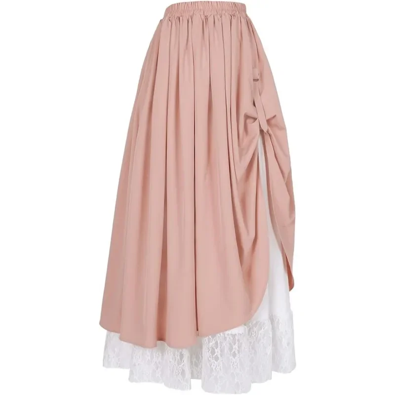 

Renaissance Medieval Lace Trim A-line Boho Victorian Dress Vintage Irregular Women Steampunk Gothic Lolita Pirate Maxi Skirt