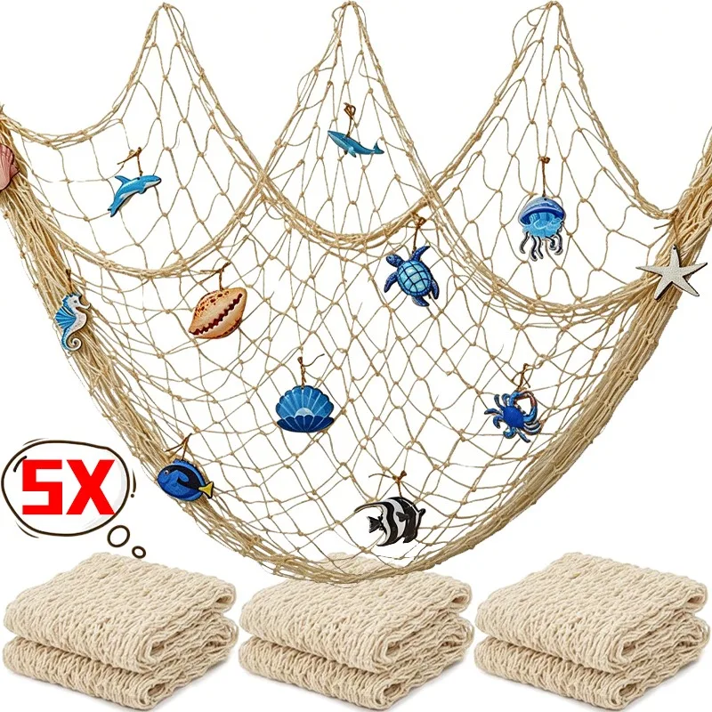 Image of S/L Fischernetz-Deko Hängende Ornamente Sommer Strand Kinderzimmer Geburtstag DIY Party Dekoration Wandbehang Netz Foto-Requisiten