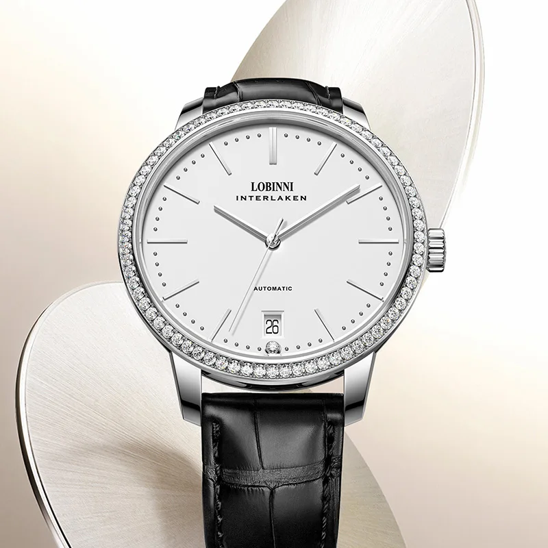 LOBINNI Women's Automatic Mechanical Watch Luxury Brand MIYOTA 9015 Diamond Leather 8.5 mm Ultra-thin Case Sapphire  L12028L