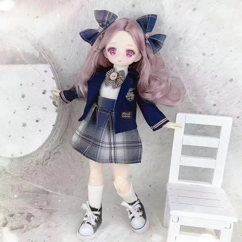 30cm Kawaii BJD Boneca Menina 6 Pontos Móvel Conjunta Boneca com Roupas de Moda Cabelo Macio Vestir Menina Brinquedos Presente de Aniversário Boneca