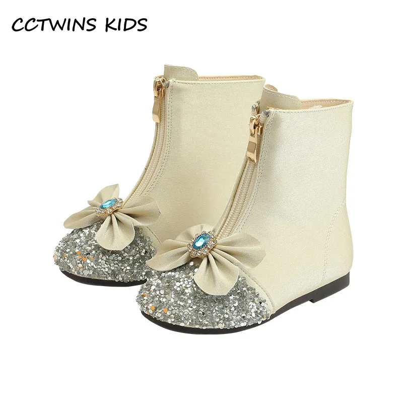 

Girls Boots 2022 Autumn Winter Children Fashion Brand Chelsea Warm Boot Kids Middle Knee Shoes Princess Glitter Bowtie Soft Sole