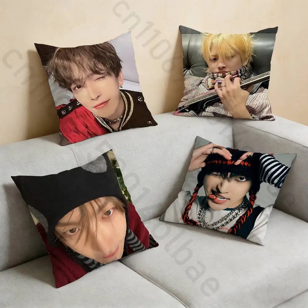 

A-Ateez Hongjoong Pillow Case Square Double-Sided Printing Short Plush Sofa Cushion Cover Bedroom Bedside Pillow