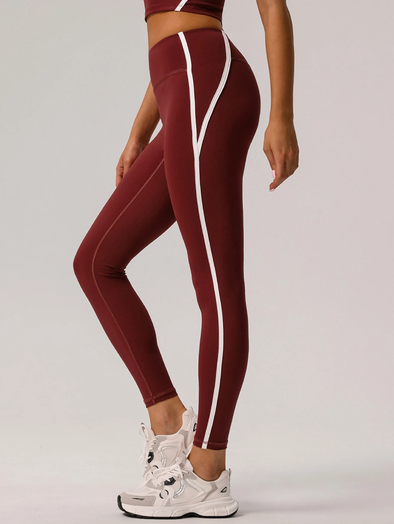 Women's High Waist Ankle Slim Leggings with Side Stripe Contrast Color Chic Basic Daily Pants for Autumn