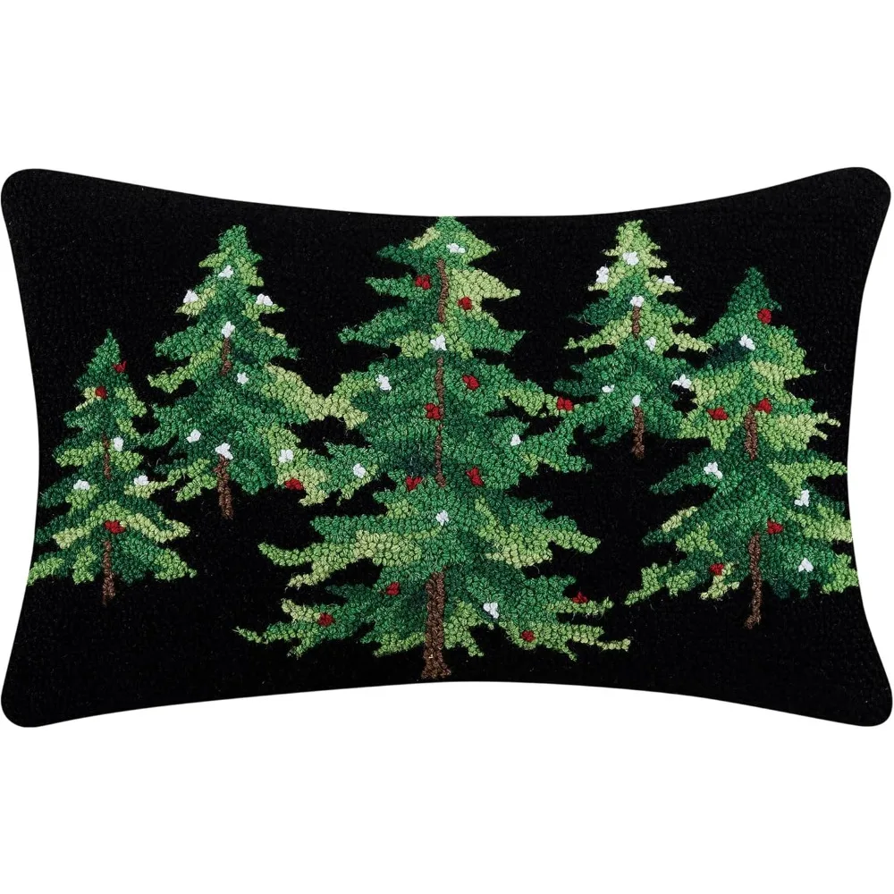 Country Christmas Polyfill Hook Throw Pillow, 22-inch Length, Wool and Poly Velvet, Holiday Seasonal Decoration