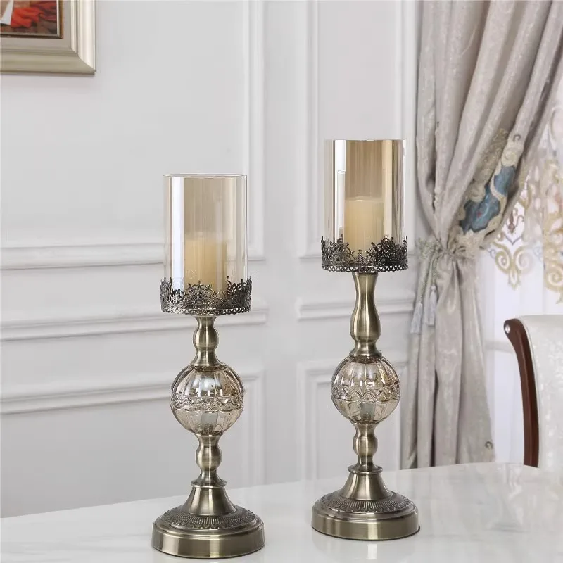 

1Pcs Metallic Glass Candle Holder European Romantic Candlelight Dinner Candlelight Stand Wedding Home Decoration