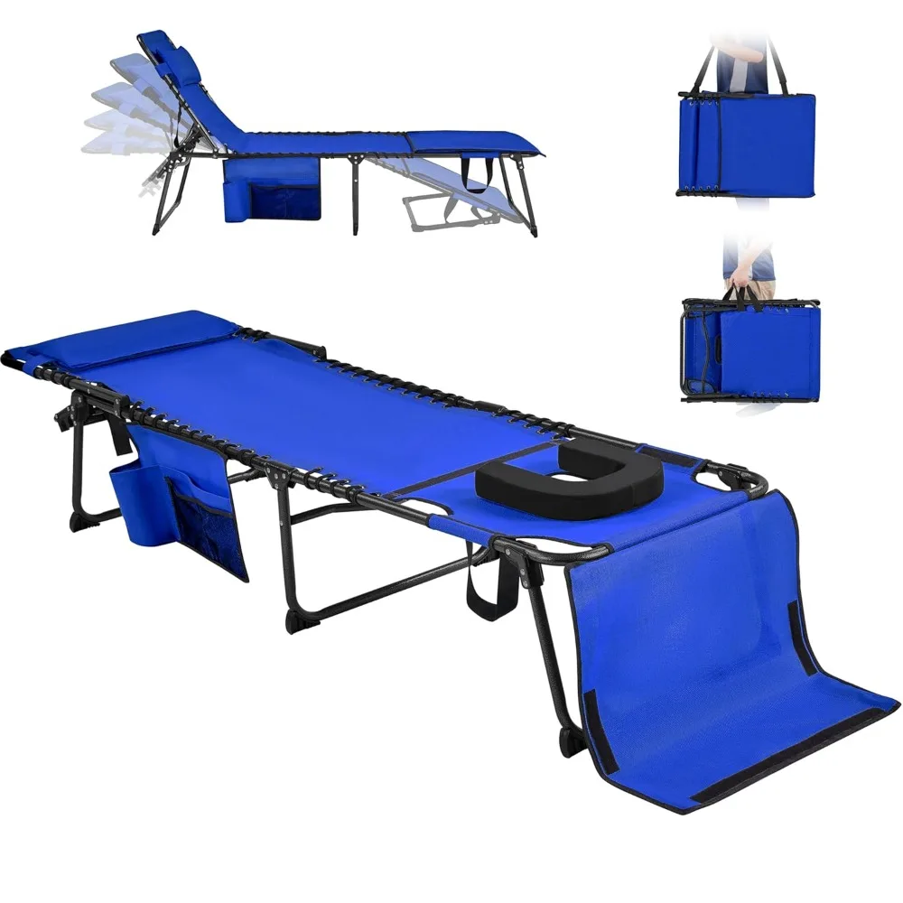 

22.4" Tanning Chair with Face Hole, Adjustable 5-Position Folding Chaise Lounge Chairs, Outdoor Lounge Chairs for, Customized