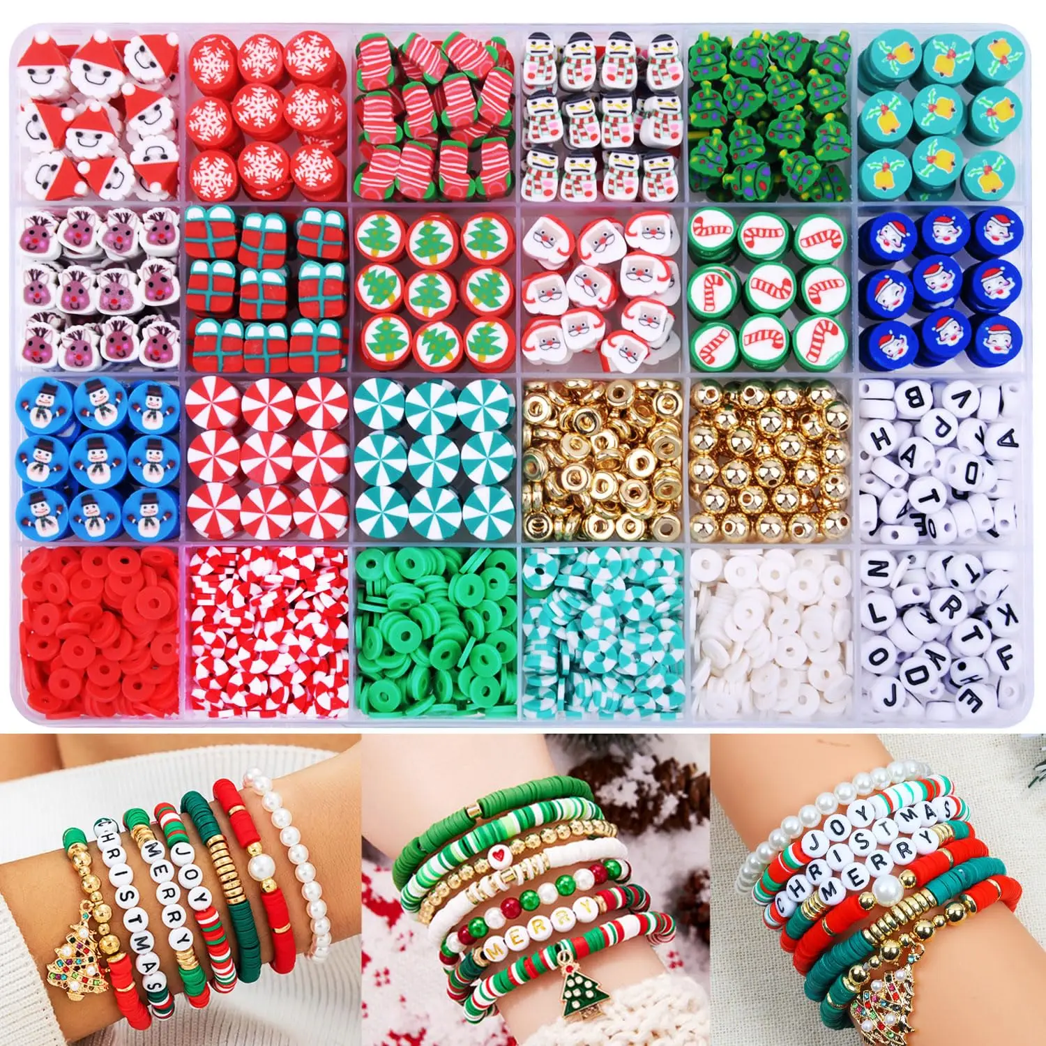

300Pcs Christmas Themed Clay Beads Charms for DIY Jewelry Making Kit - Accessories to Create Bracelets Necklaces Earrings