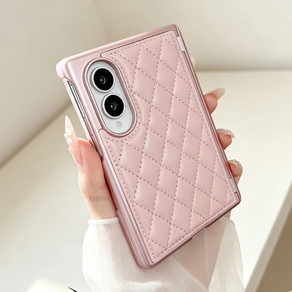 Premium Rhombus Quilted Leather Protective Case For Samsung Z Fold 8 Full Coverage Camera Lens Fold Hinge Guard Shockproof Cover
