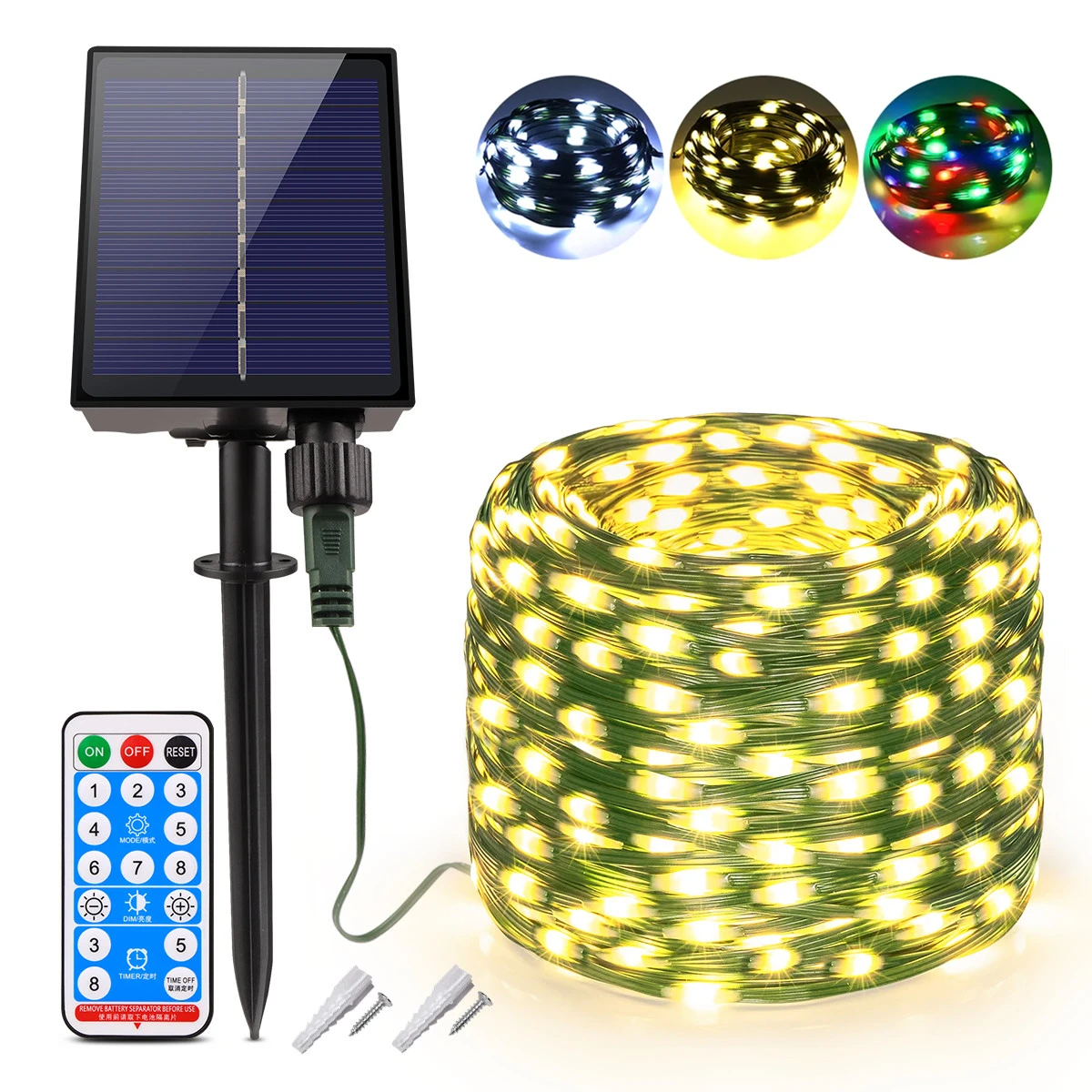 

50M 100M Large Solar Panel LED String Light Fast Charge Fairy Lights 8 Modes Outdoor Waterproof Christmas Wedding Garden Decor