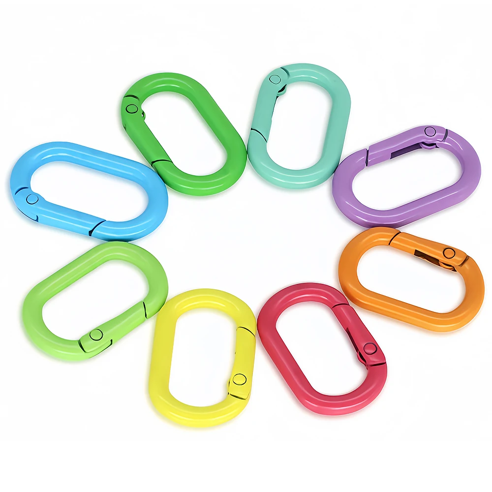 5pcs Metal Oval Ring Snap Hook Spring Gate Trigger Clasps Clips for Leather Craft Belt Strap Webbing Keychain Hooks Colorful