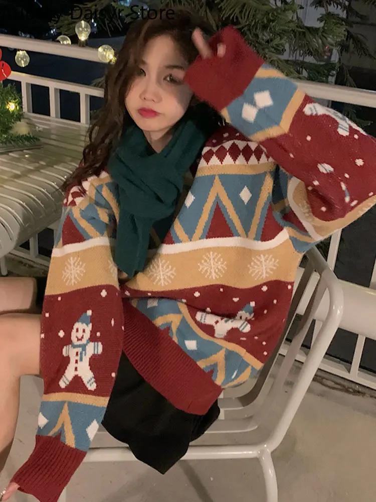 Winter Vintage Pullover Sweater Women Korean Fashion Printing Christmas Thick Sweaters Casual Y2k Women\'s Sweater 2022 Trend New