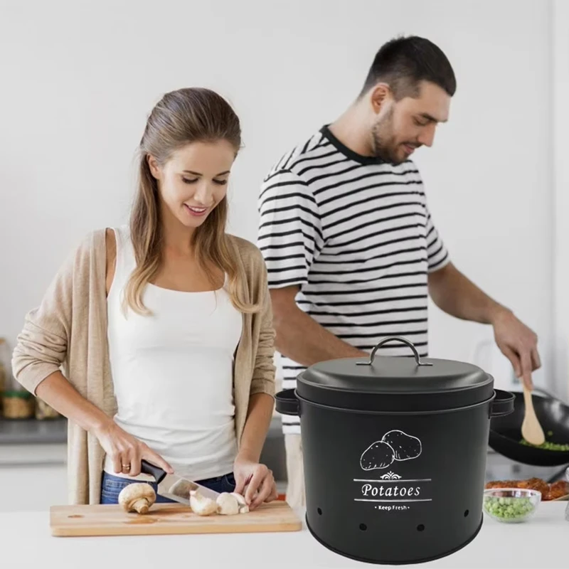 3Pcs Metal Storage Bucket Set with 360-Degree Ventilation System Large Capacity Multipurpose Garlic Potato Storage Box A-ABLL