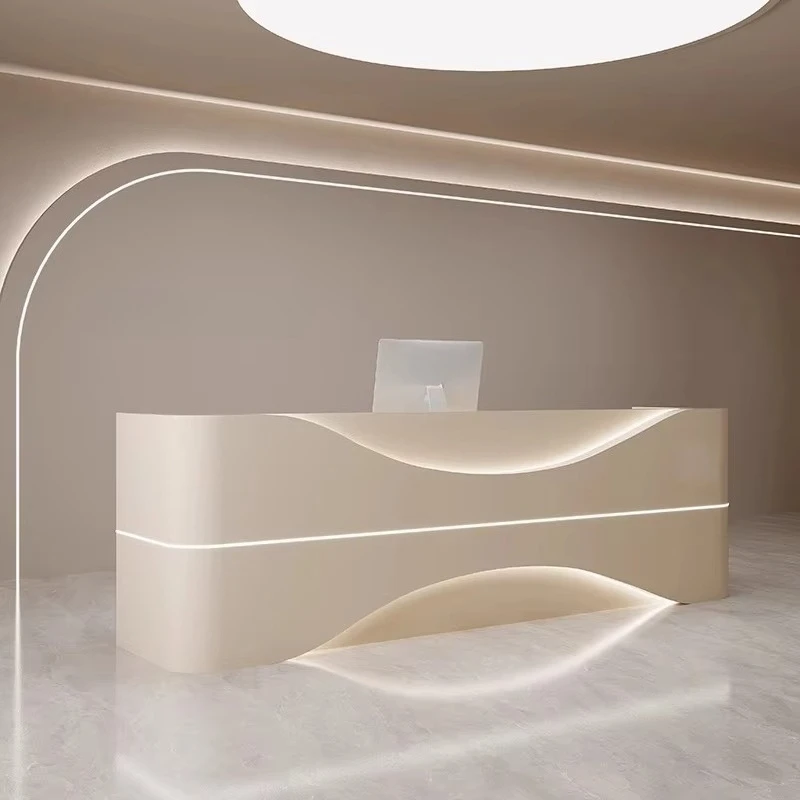 &c Custom Modern New Design Luxury Wood Nail Beauty SPA White Front Reception Desk Salon Counter