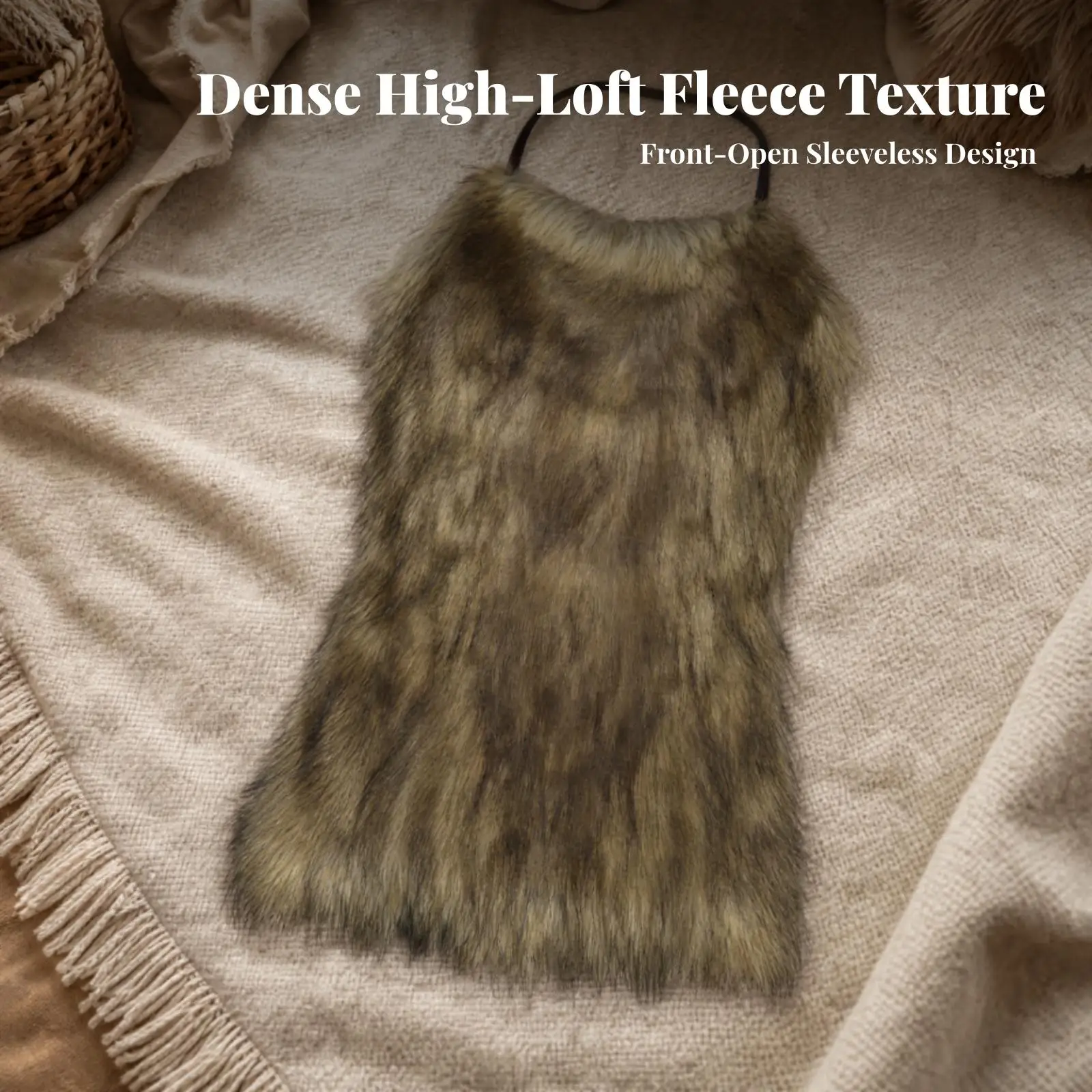 Sleeveless Faux Fur Halloween Costume for Men Women Cosplay Tunic with Neck Ties for Caveman Look