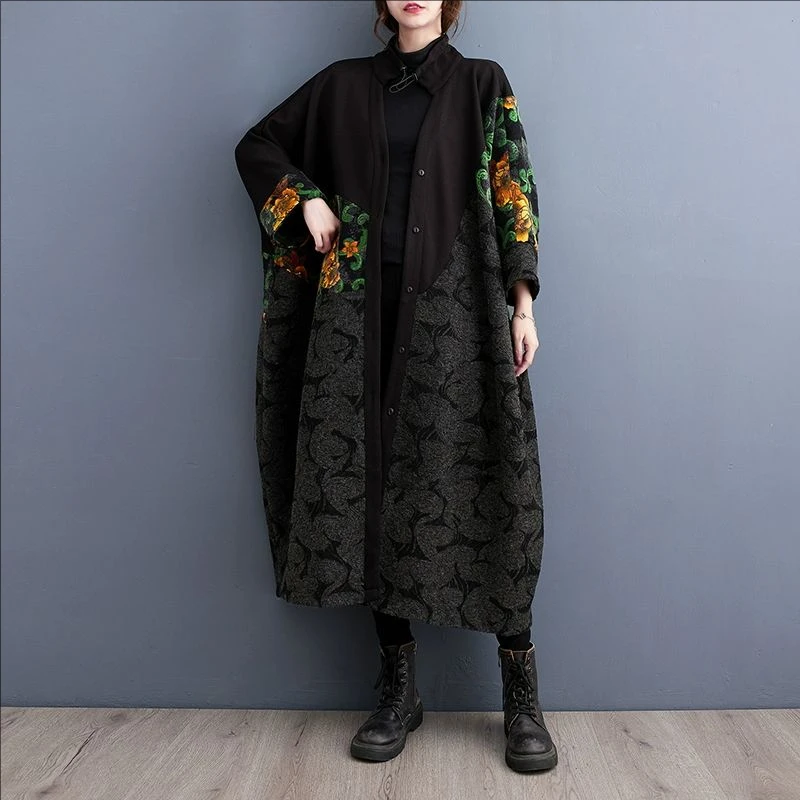 

Vintage Style Autumn Winter New Fashion Splicing Coat Women Casual Loose Warm Outerwear Korean Version J2095