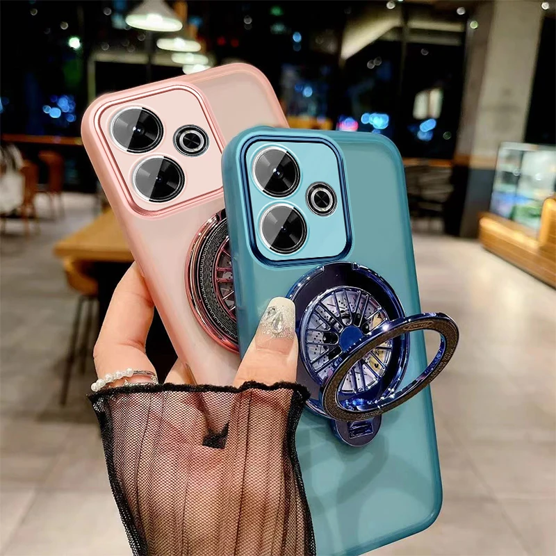 for POCO M6 Luxury Magnetic Gyroscopic Bracket Stand Phone Case for Funda Xiaomi POCO M6 POCOM6 M 6 Pro 4G 5G Clear Bumper Cover