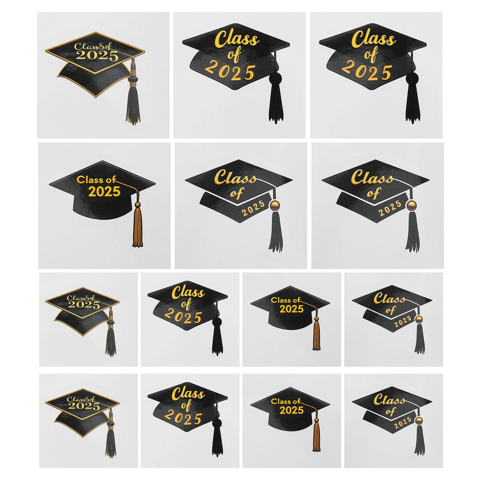 

24 Pcs Graduation Stickers 2025 Cap Design Decorative Labels Supplies Window Wrapper Preschool Kindergarten High School College