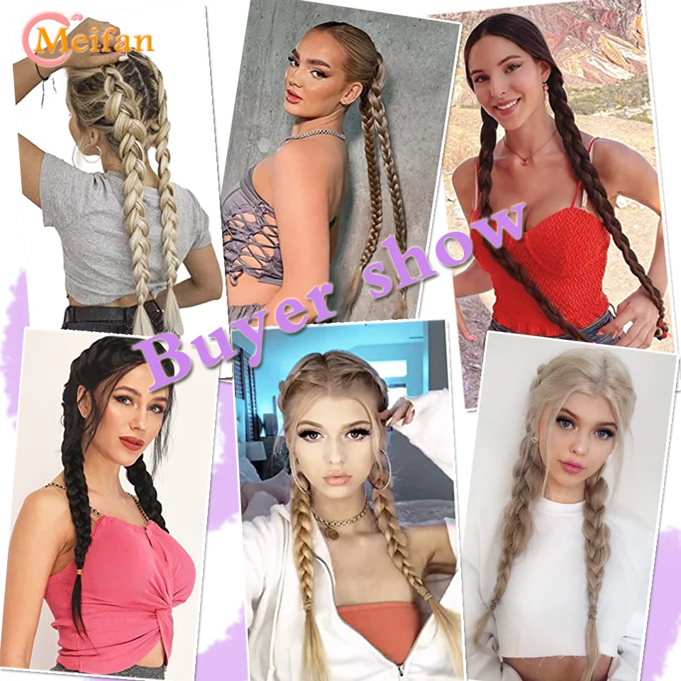 MEIFAN 26Inch Long Braided Ponytail Synthetic Straight Wrap Around Hair Extension with Hair Tie Natural Fake Hairpiece for Women