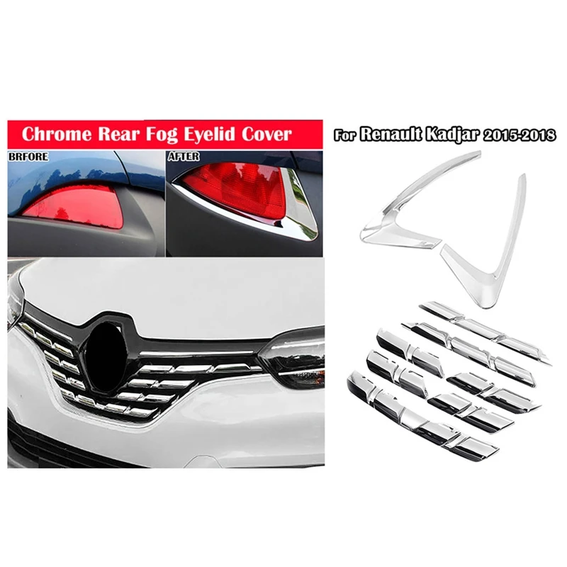 

Car Chrome Front Mesh Grille Bumper Cover Trim Strip Rear Fog Lights Covers Trim For Renault Kadjar 2015 2016 2017