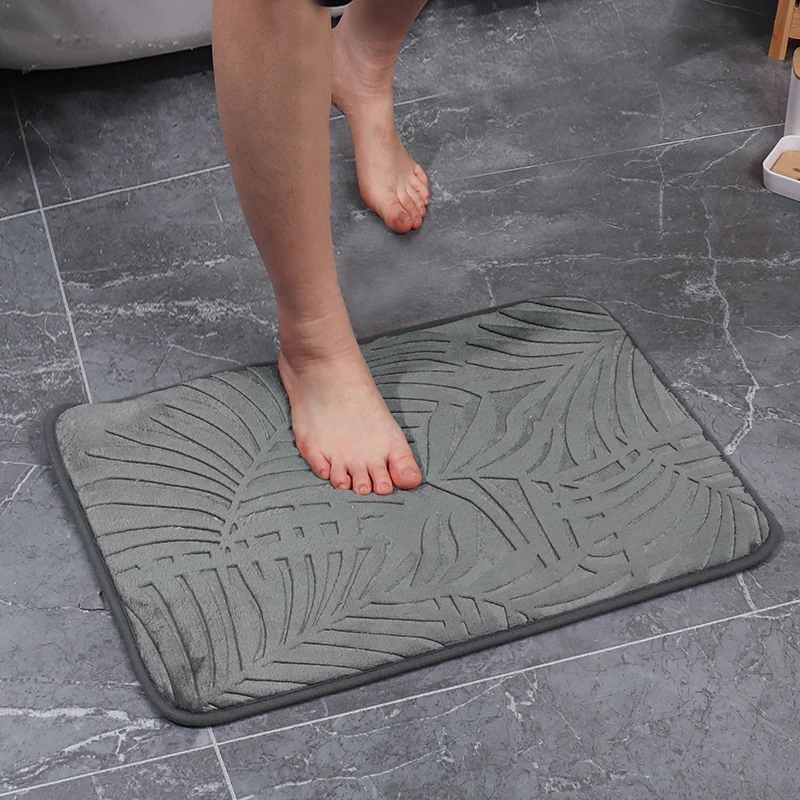 Floor Bath Mat Coral Fleece Bathroom Carpet Water Absorption Non-slip Memory Foam Absorbent Washable Rug Toilet Floor Mat