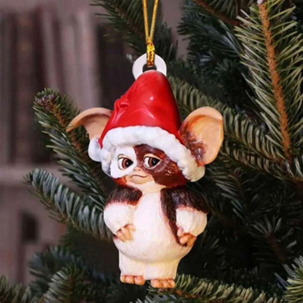 Lindo 2D Gremlins sombrero de Papá Noel acrílico dragón volador Gremlins Gizmo calcetines perro colgante árbol de Navidad colgantes regalo de Navidad