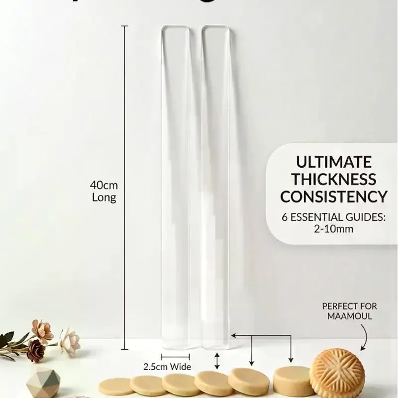 2Pcs Acrylic Thickness Ruler 2-5mm,Rolling Pin Guide Cookie Fondant Maamoul,DIY Polymer Clay Pottery Craft Baking Rule