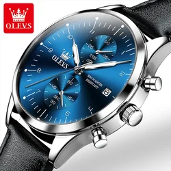 OLEVS 2880 Waterproof Quartz Watch for Men Genuine Leather Strap Business Super-thin Complication Men Wristwatch Luminous