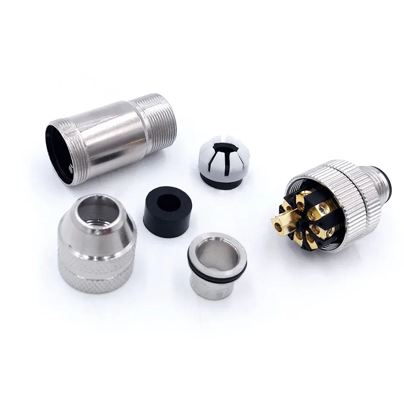 Metal M12 Sensor connector waterproof Straight Signal shielding male&female screw threaded plug 4 5 8 Pin A type