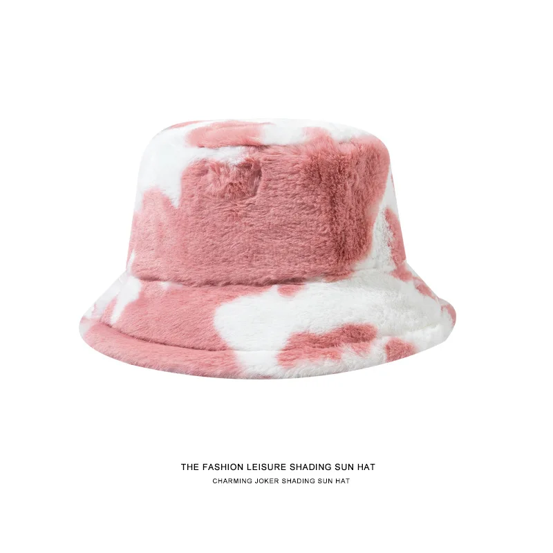 Fashion Women Bucket Hat Imitation Rabbit Fur Cap Grils Plush Korean Version Versatile Thick Fisherman Hat Female Autumn Winter