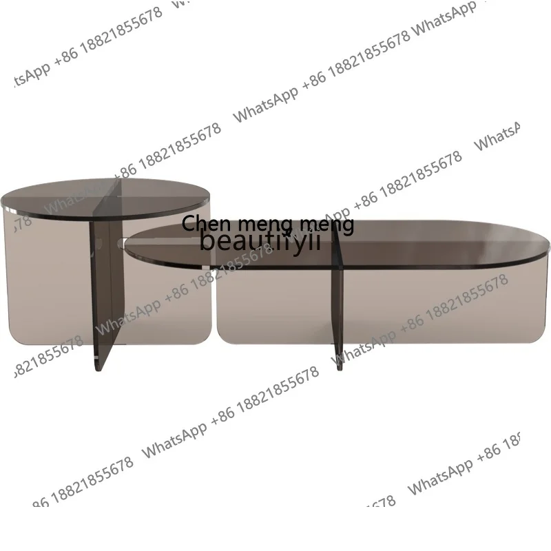 

Double round Coffee Table Glass Nordic Modern Minimalist Living Room Home Small Apartment Table