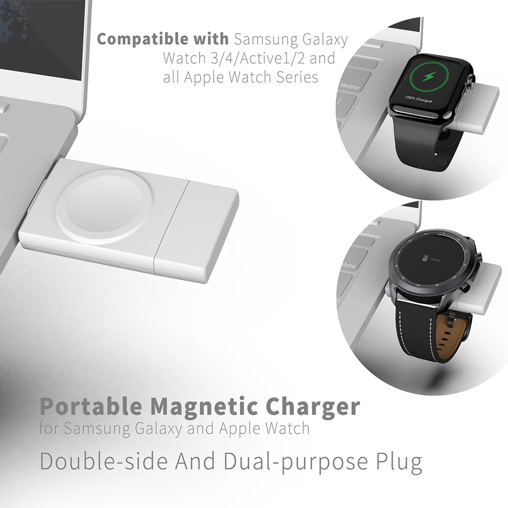 Bezprzewodowa ładowarka do zegarka 2 w 1 do Apple Watch 8 7 6 5 SE / Samsung Galaxy Watch 5 4 3 2 Stacja szybkiego ładowania Niezbędne w podróży — zdjęcie 7