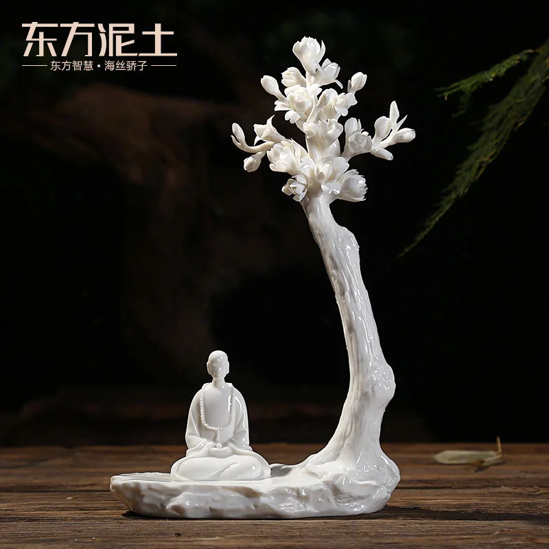 Decoration One Flower One World White Porcelain Art Ceramic Crafts Zen Study Living Room Office Desktop Decoration Chinese Style