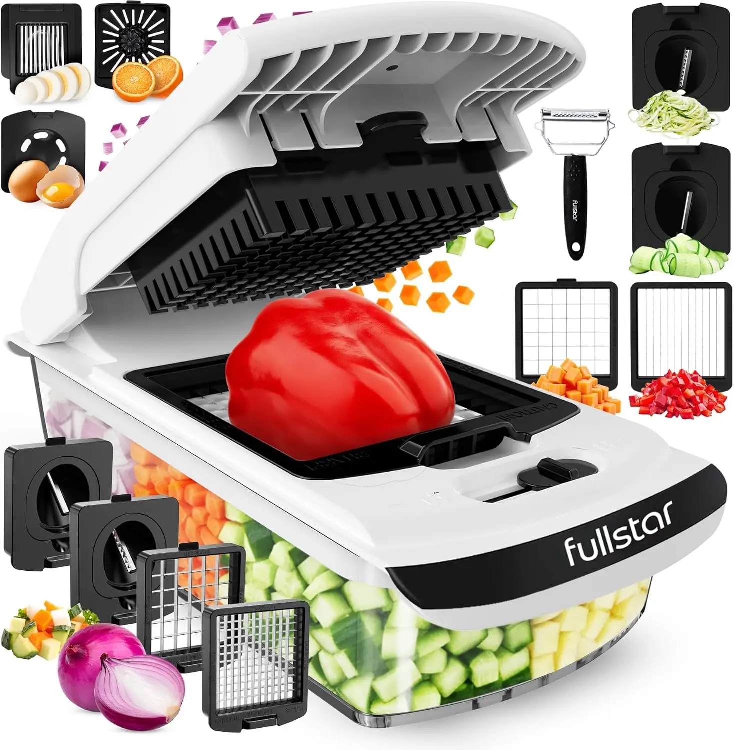 

9-in-1 Vegetable Chopper and Spiralizer with Container, White - Easy Meal Prep Kitchen Gadget